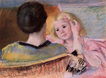  child painting - Mother Combing Saras Hair no mothers children Mary Cassatt